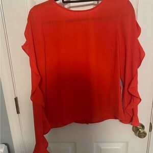 CeCe Red Ruffled Long Sleeve Blouse
